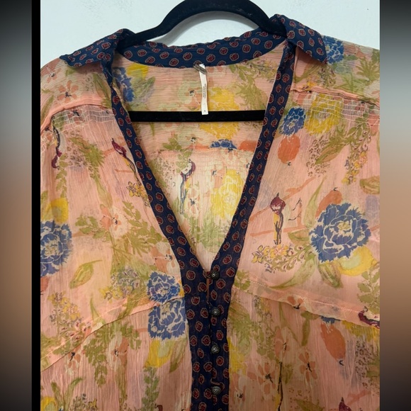 Free People Thunder Canyon Sheer Button Up Tunic Blouse Boho Small - Picture 5 of 10